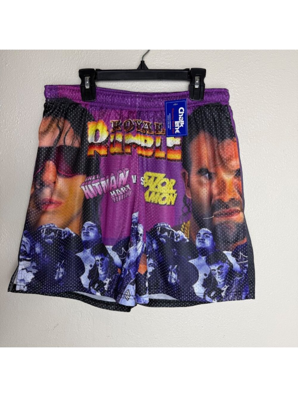 NWT Chalk Line WWE Royal Rumble Mesh Shorts Bret Hart Razor Ramon Purple Sz S